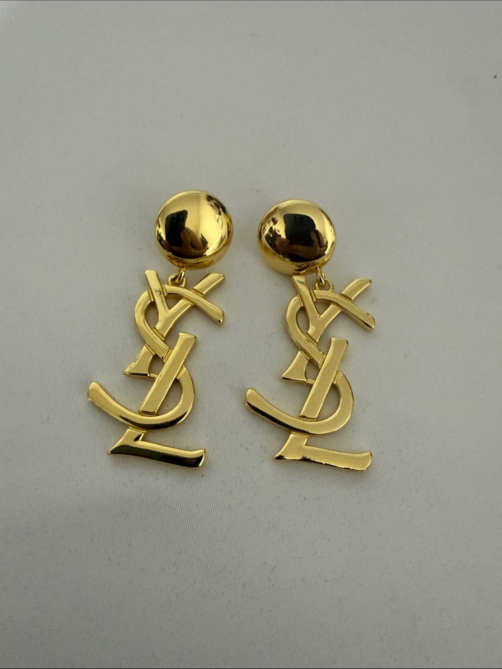 Yves Saint Laurent Gold Logo Drop Earrings - Gold Tone - Picture 3 of 6